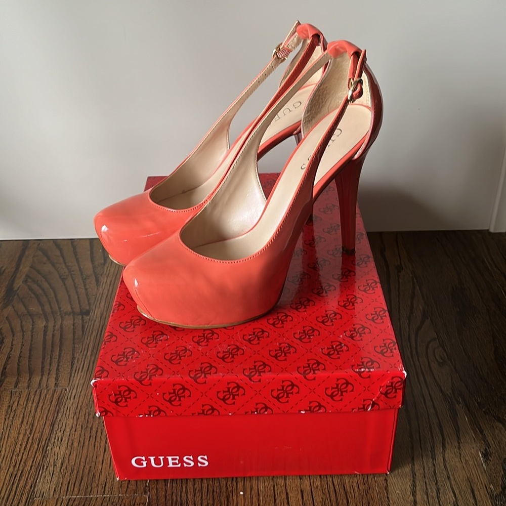 Stilettos Like new stylish Guess Jacob platform pump heels 6.5 gold buckles